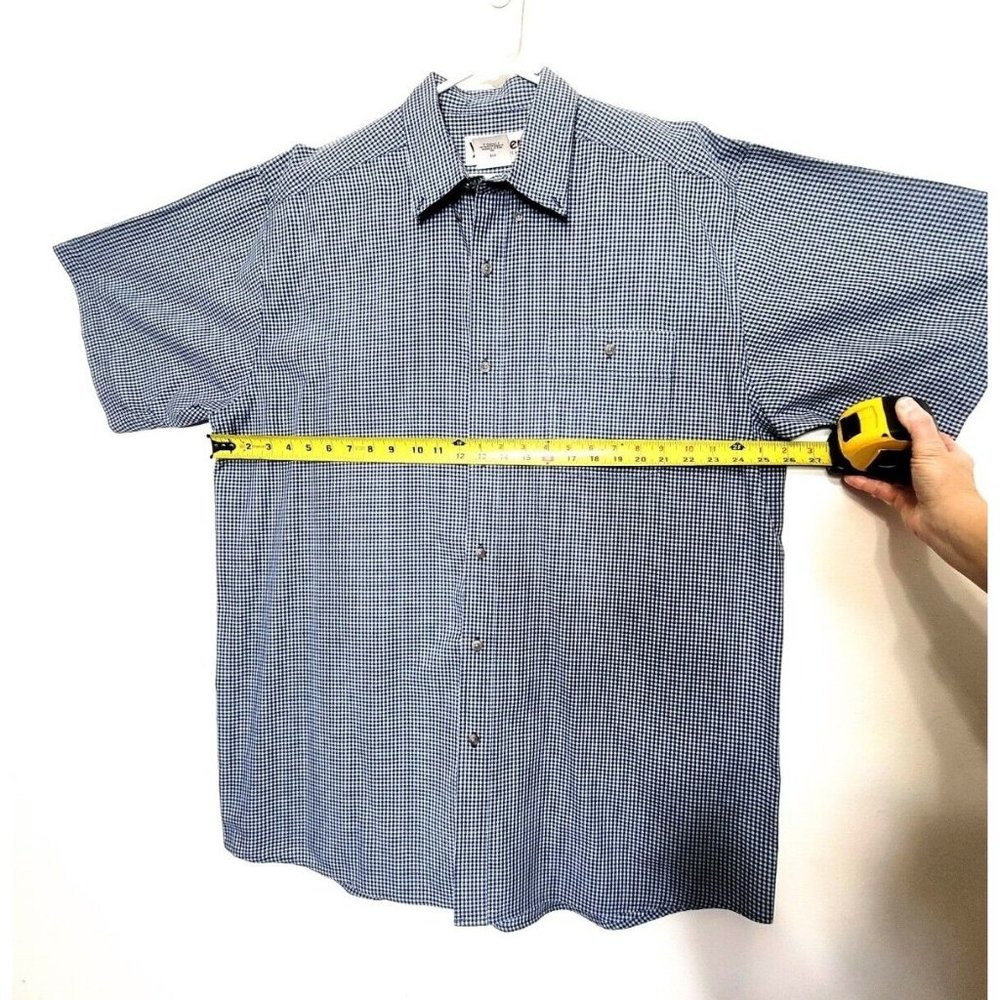 Wrangler Rugged Wear Short Sleeve Button Down Shirt Size 2XT Blue Small Check - Picture 4 of 7